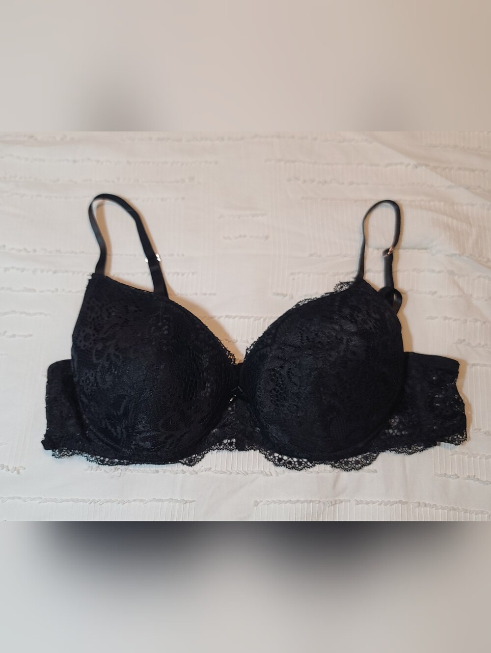 Marilyn Monroe Black Floral Lace Push Up Underwire Bra 36C Adjustable Straps
